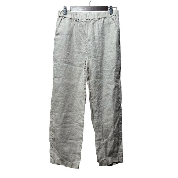 Quince 100% Linen Flare Pants Womens Small Beige Elastic Waist Coastal Lagenlook - Picture 2 of 12